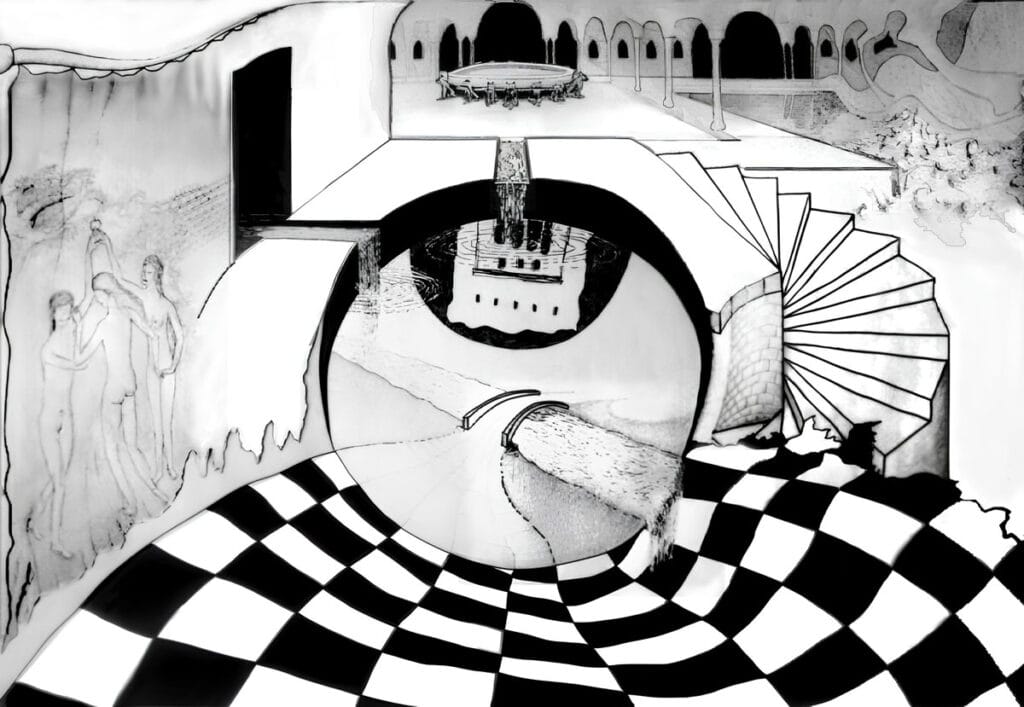 Alambra, disegno fatto negli anni 90, da un idea nata studiando Escher e lo scambio di lettere che ebbe con un matematico.